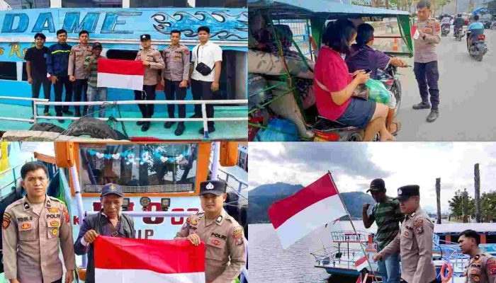 Sambut HUT RI ke-80, Polres Samosir Pasang Ratusan Bendera Merah Putih di Kapal, Rumah Warga, dan Kendaraan